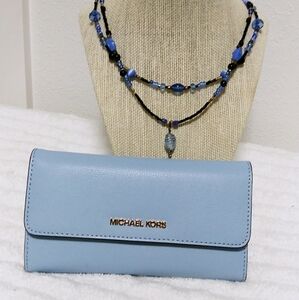 MICHAEL KORS MAYA BLUE TRIFOLD WALLET